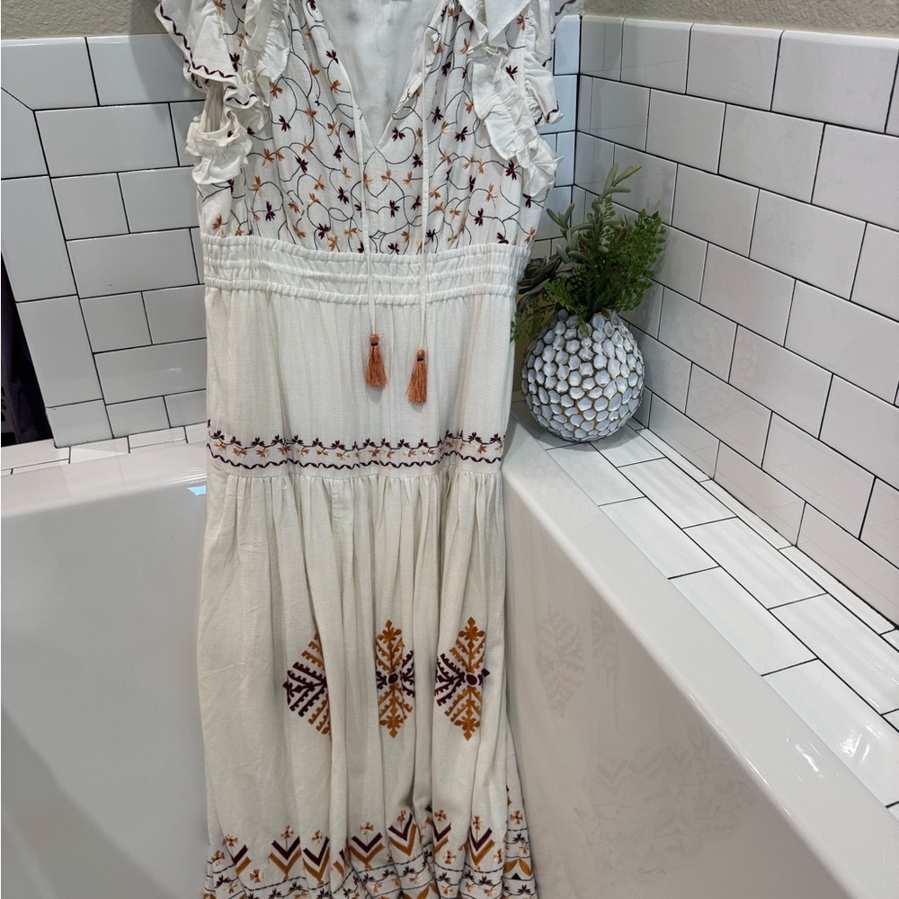 Anthropologie Cream Embroidered Boho dress